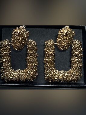 Gold Textured Statement Hoop Earrings